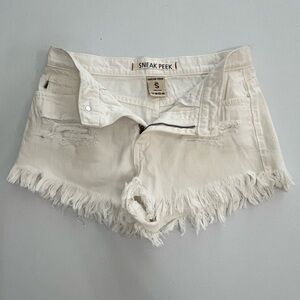 Sneak Peek White Jean Shorts Frayed Size Small